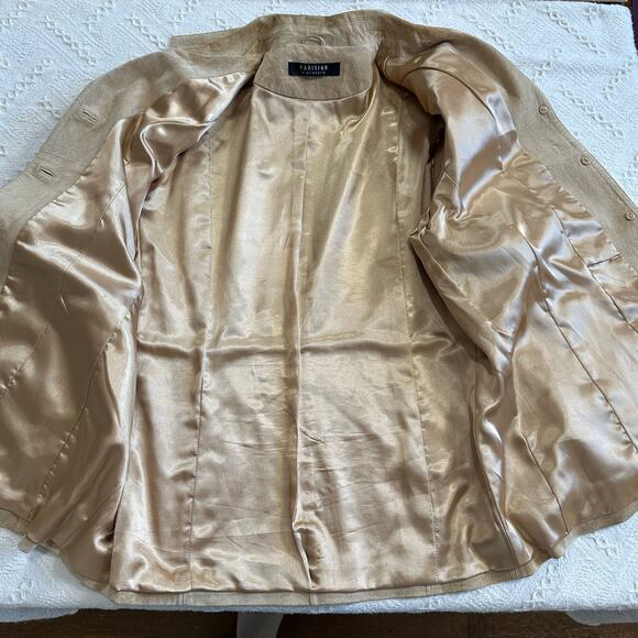 Vintage Suede Leather Blazer Jacket Tan Parisian Signature Large Relaxed 90s - Picture 11 of 12